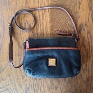 Dooney & Bourke Black and Tan leather Crossbody Bag Y2K